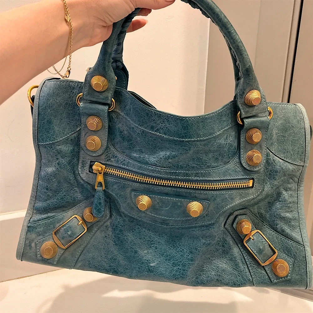 Balenciaga Classic City Bag – Turquoise Agneau Leather with Gold Hardware - Picture 3 of 12